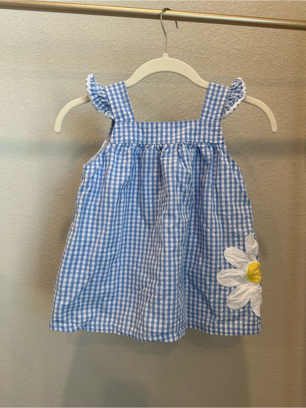 Stitchy Fish Cotton Gingham Daisy Applique Dress girls size 7